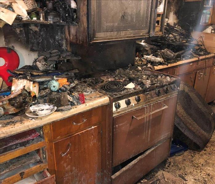 Fire damage in kitchen.