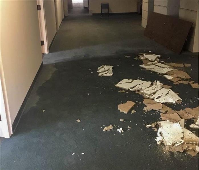 Water damage in office space.